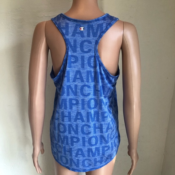 Champion Women’s Size M Monogrammed Logo Blue Tank-Top Athletic Race-Back Shirt - Picture 2 of 16